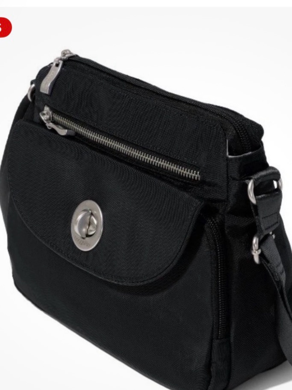 Compact Black Crossbody Bag with Turn-Lock Front